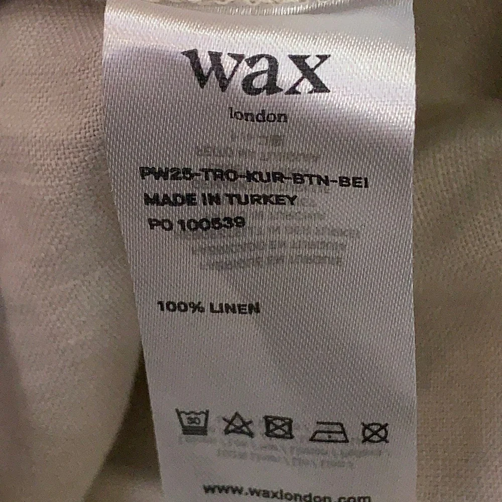 Wax London Mens 36 Beige 100% Linen Kurt Button Relaxed Trousers Pants New